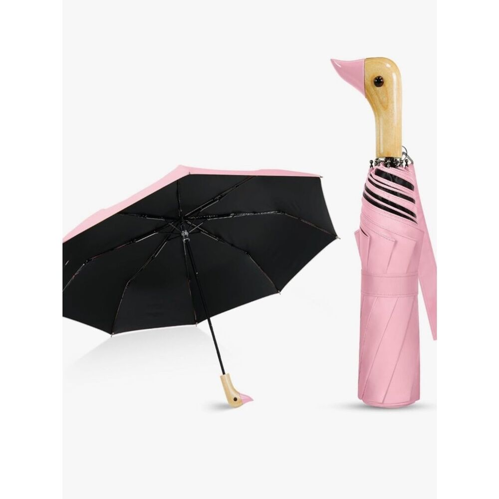NEW Pink Duck-Handle Compact Umbrella - Fashionable Women’s Accessory